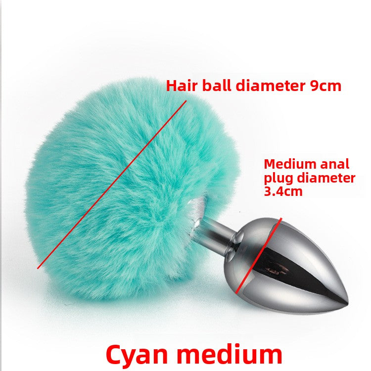 Colorful rabbit fur tail metal anal plug