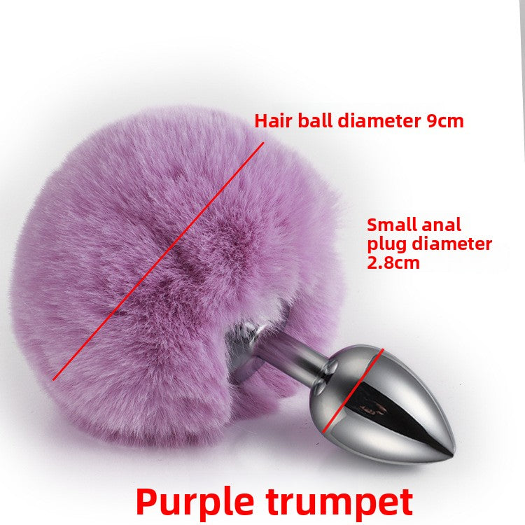 Colorful rabbit fur tail metal anal plug